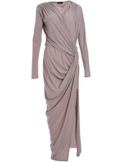 V NECK DRAPED LONG DRESS