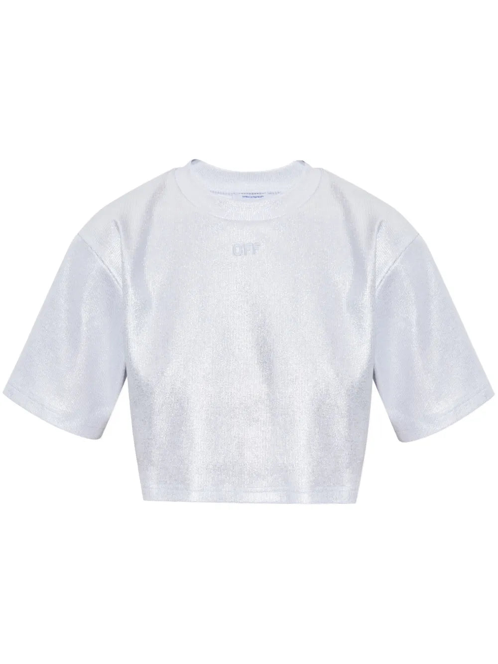 OFF COATED RIB CROP TEE SILVER WHITE