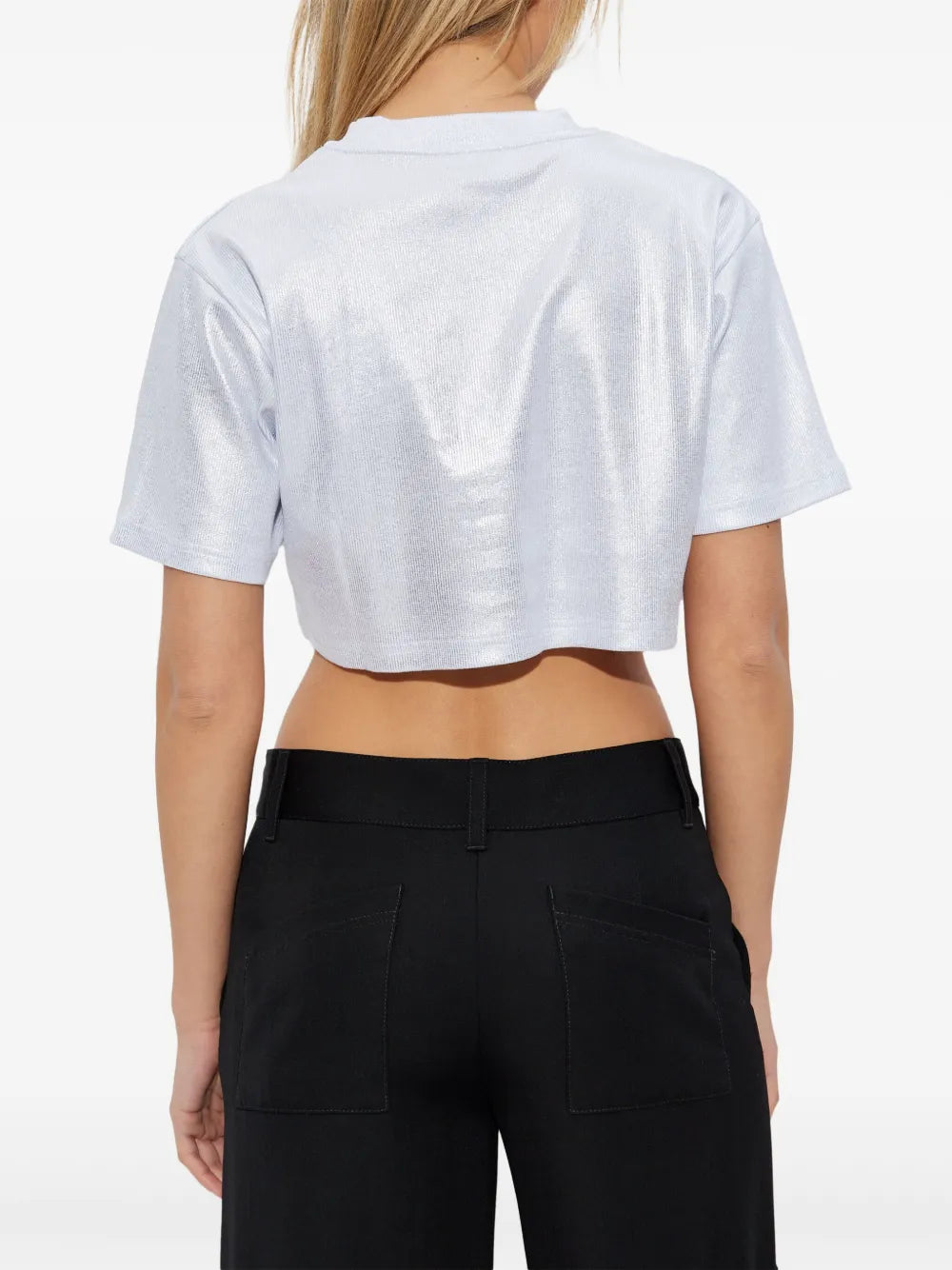 OFF COATED RIB CROP TEE SILVER WHITE