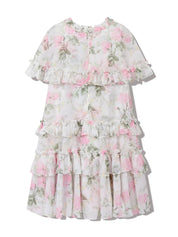 Rose chiffon tiered cape kids dress
