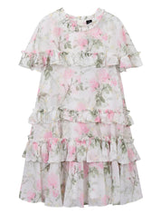 Rose chiffon tiered cape kids dress