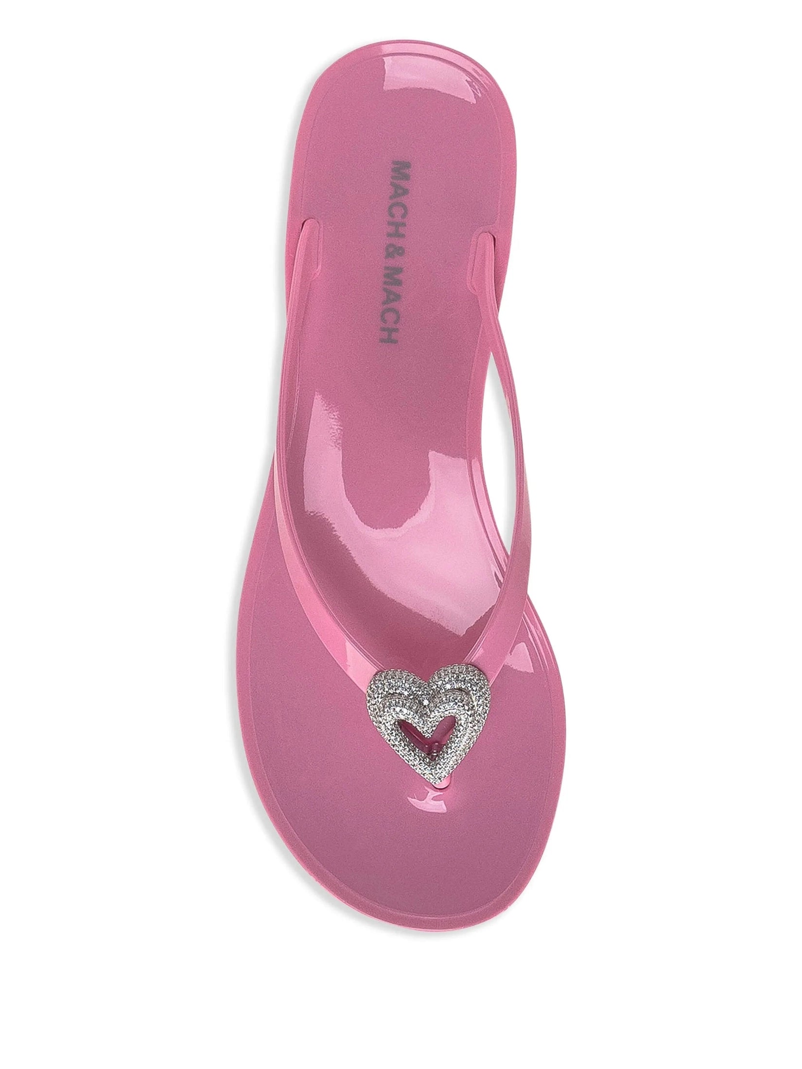 Double heart rubber thong pink flip flops (5mm)