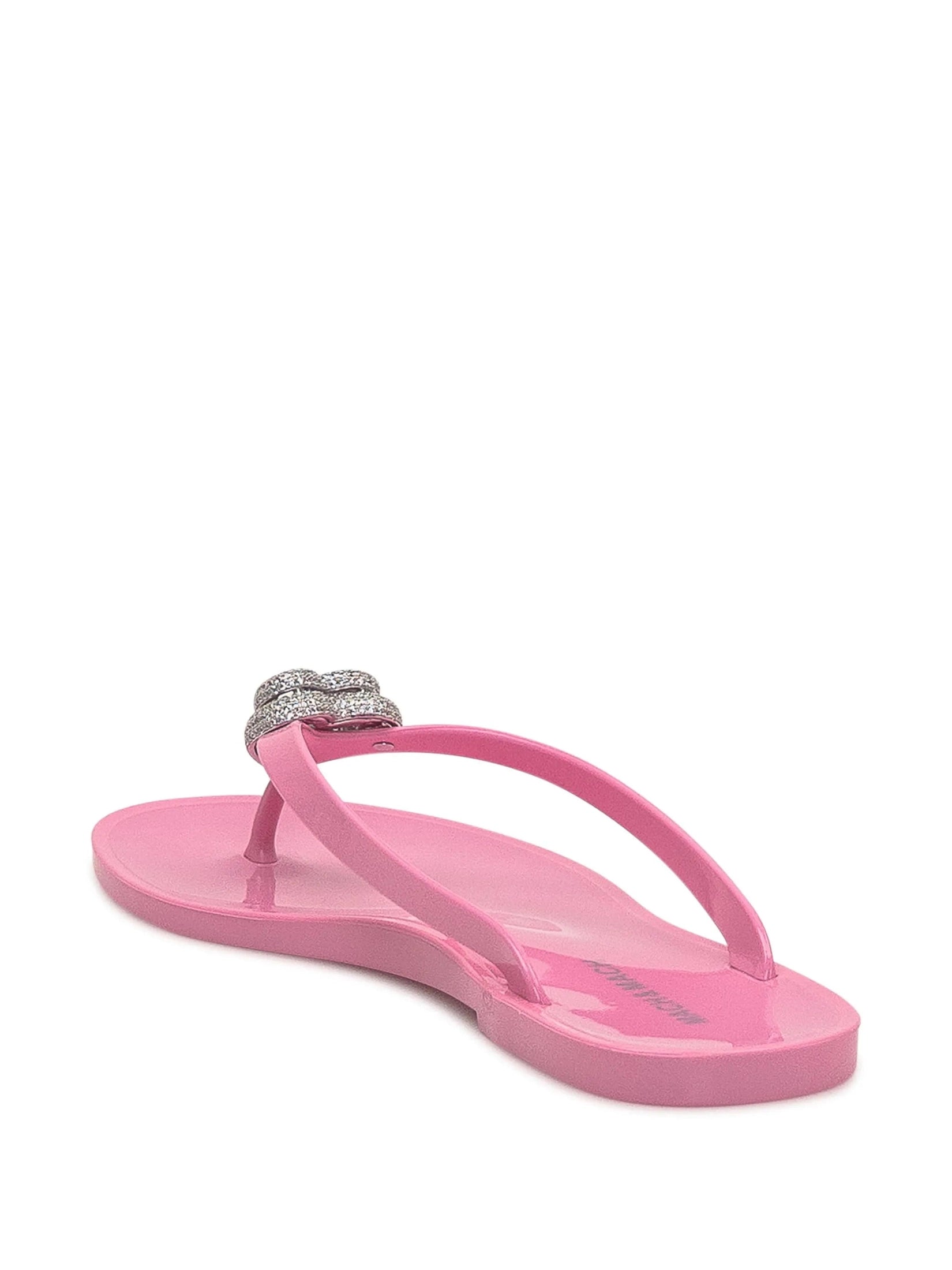Double heart rubber thong pink flip flops (5mm)