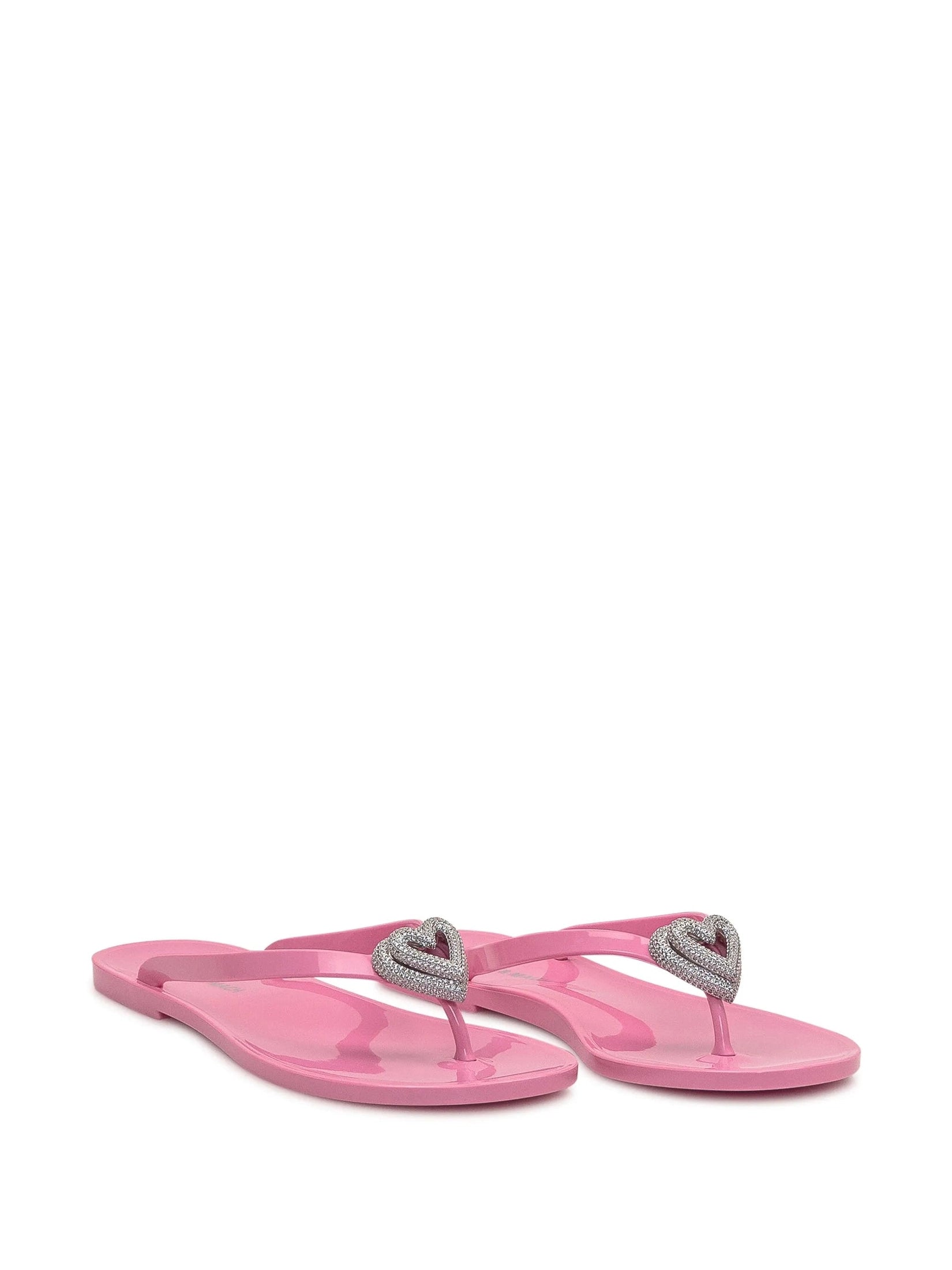Double heart rubber thong pink flip flops (5mm)