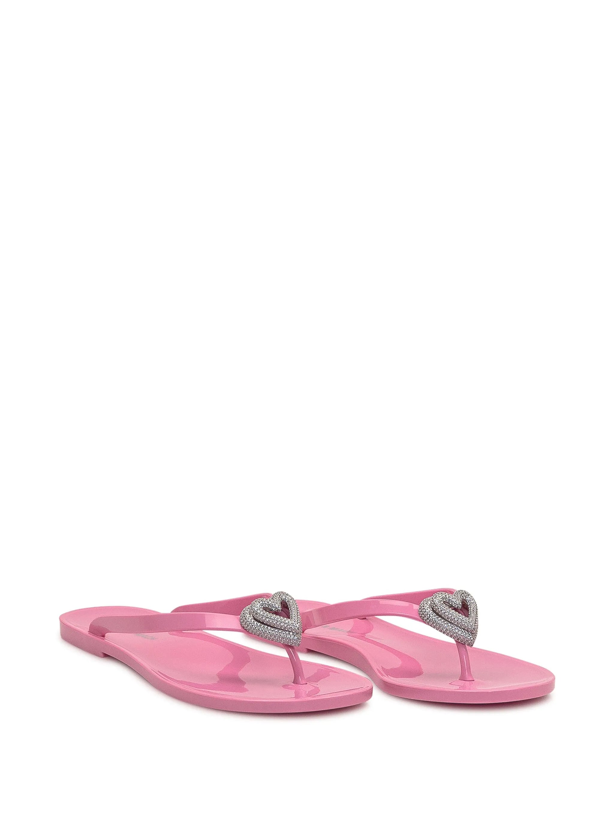 Double heart rubber thong pink flip flops (5mm)