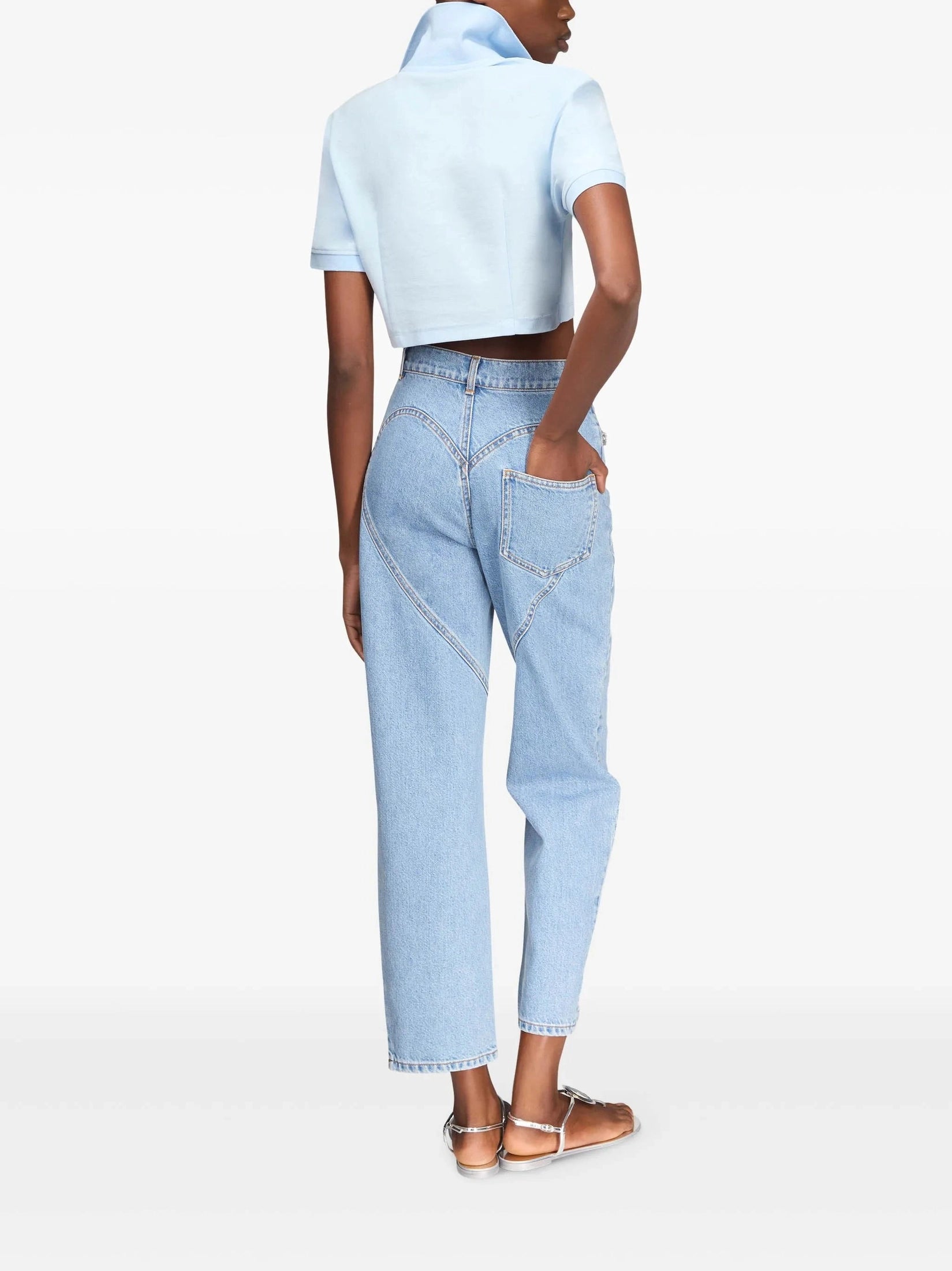 Crystal heart cutout cropped polo
