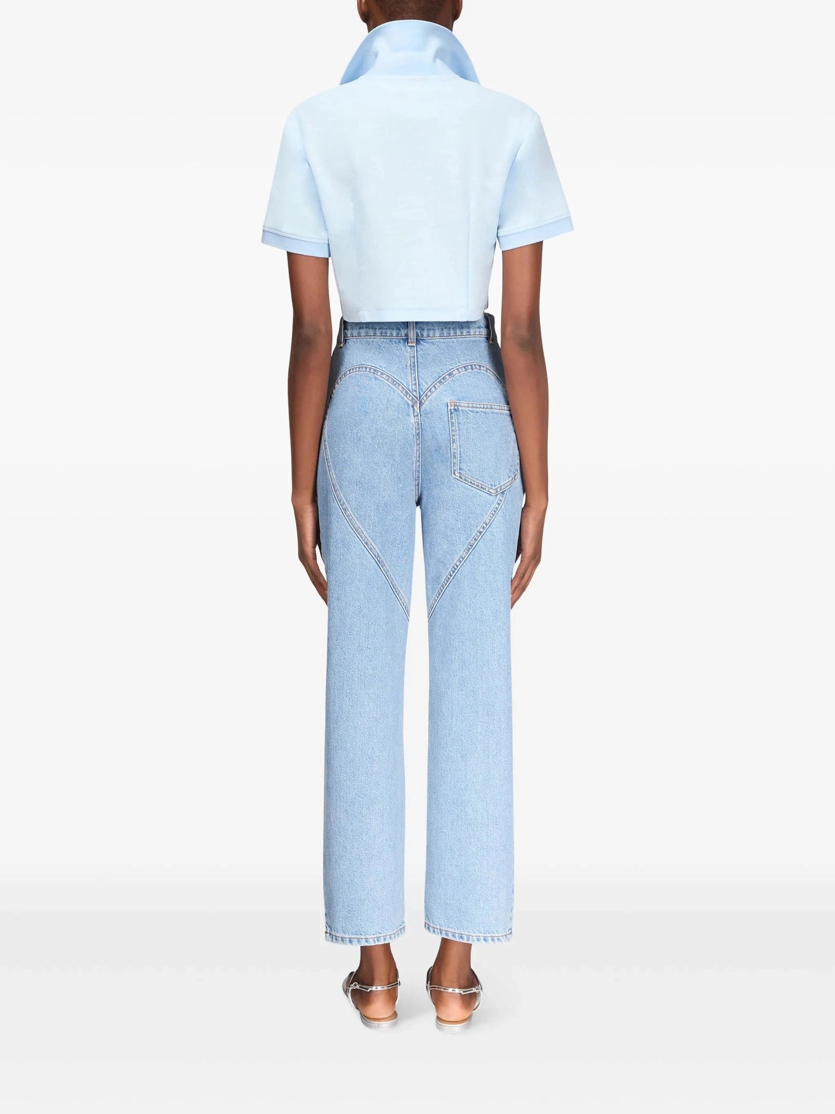 Crystal heart cutout cropped polo