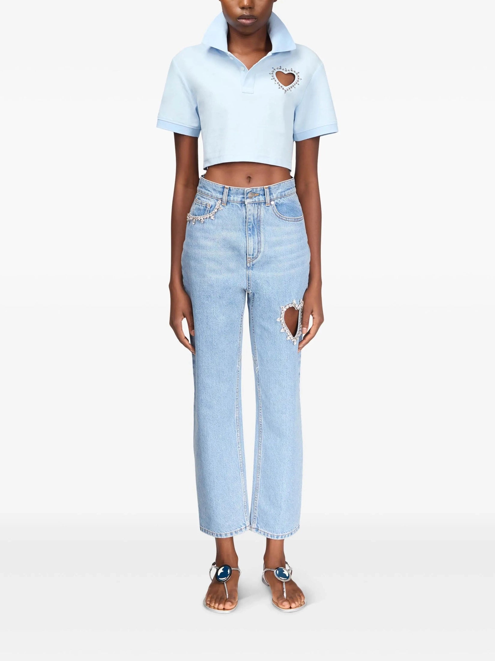 Crystal heart cutout cropped polo