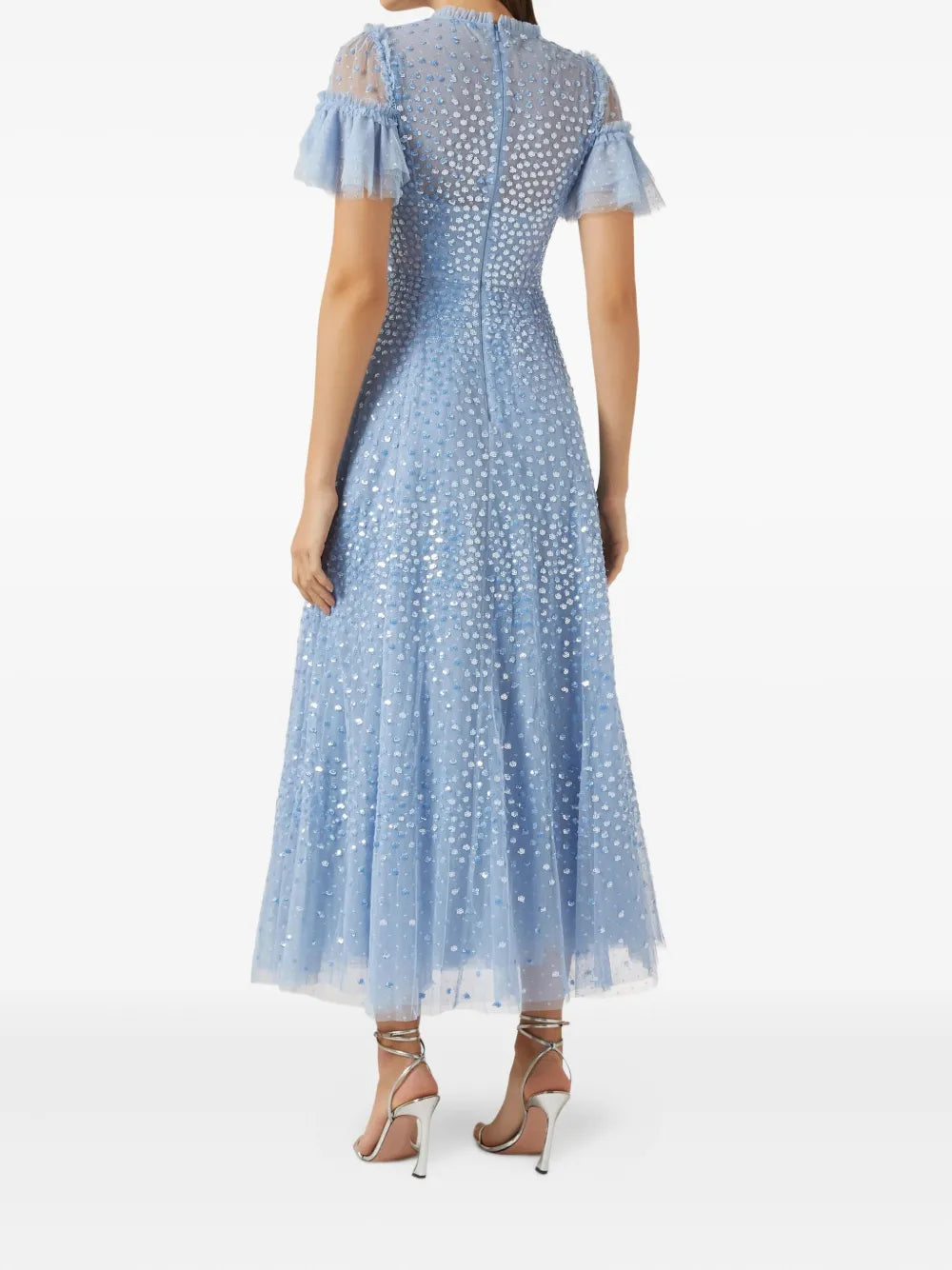 SCATTER DOT ROUND NECK SHORT SLEEVE ANKLE GOWN