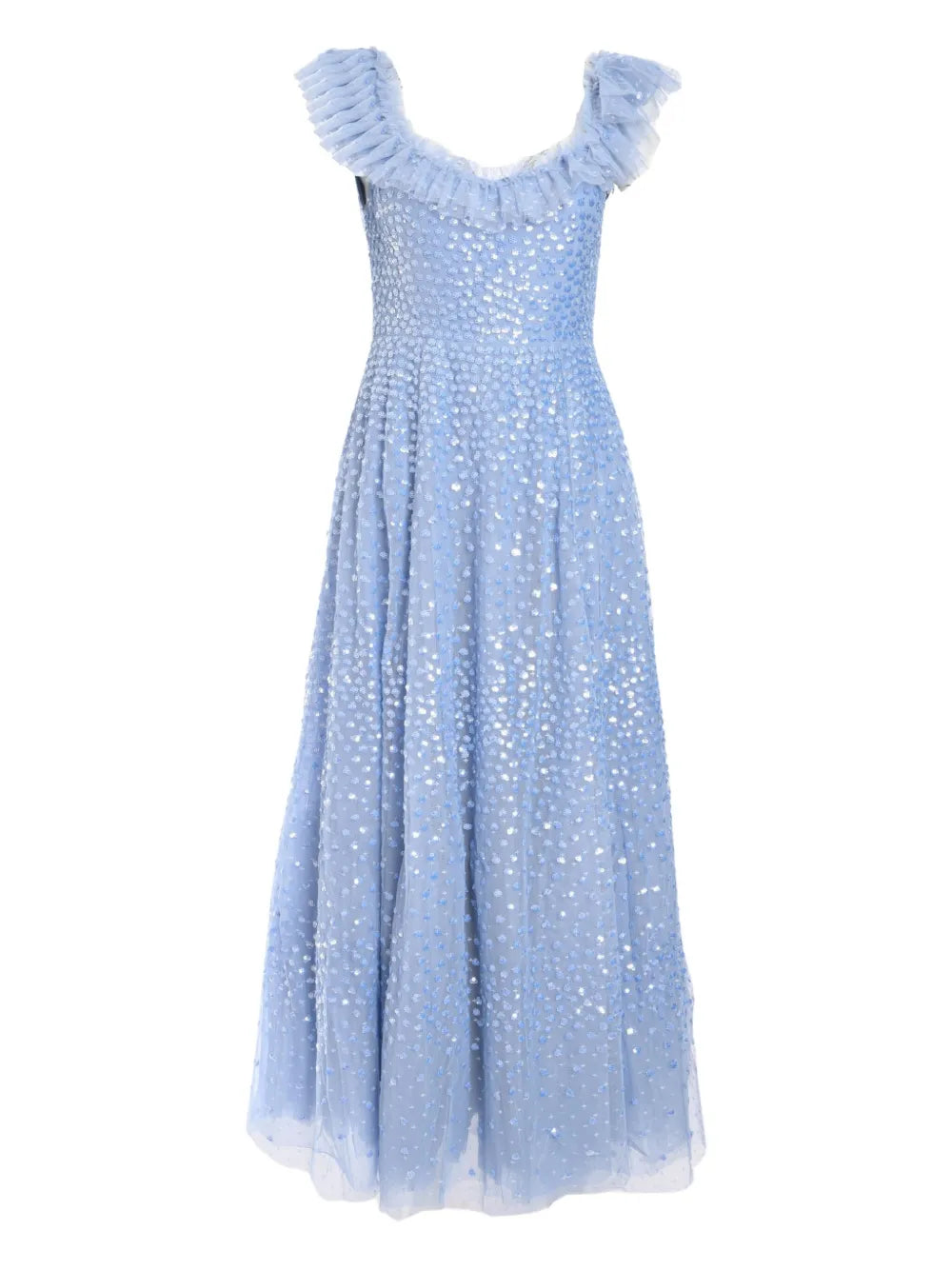 SCATTER DOT RUFFLE ANKLE GOWN