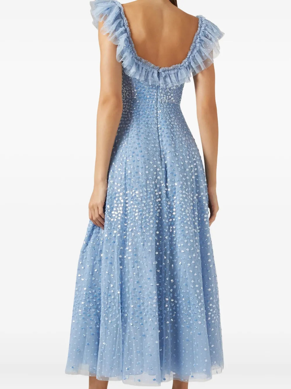 SCATTER DOT RUFFLE ANKLE GOWN