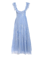 SCATTER DOT RUFFLE ANKLE GOWN