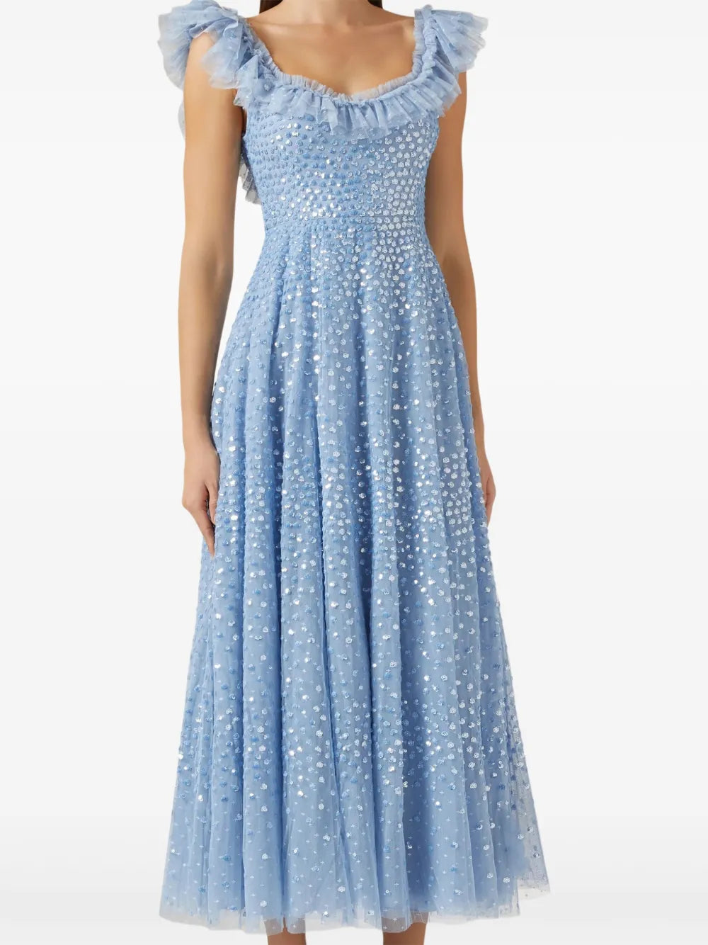 SCATTER DOT RUFFLE ANKLE GOWN