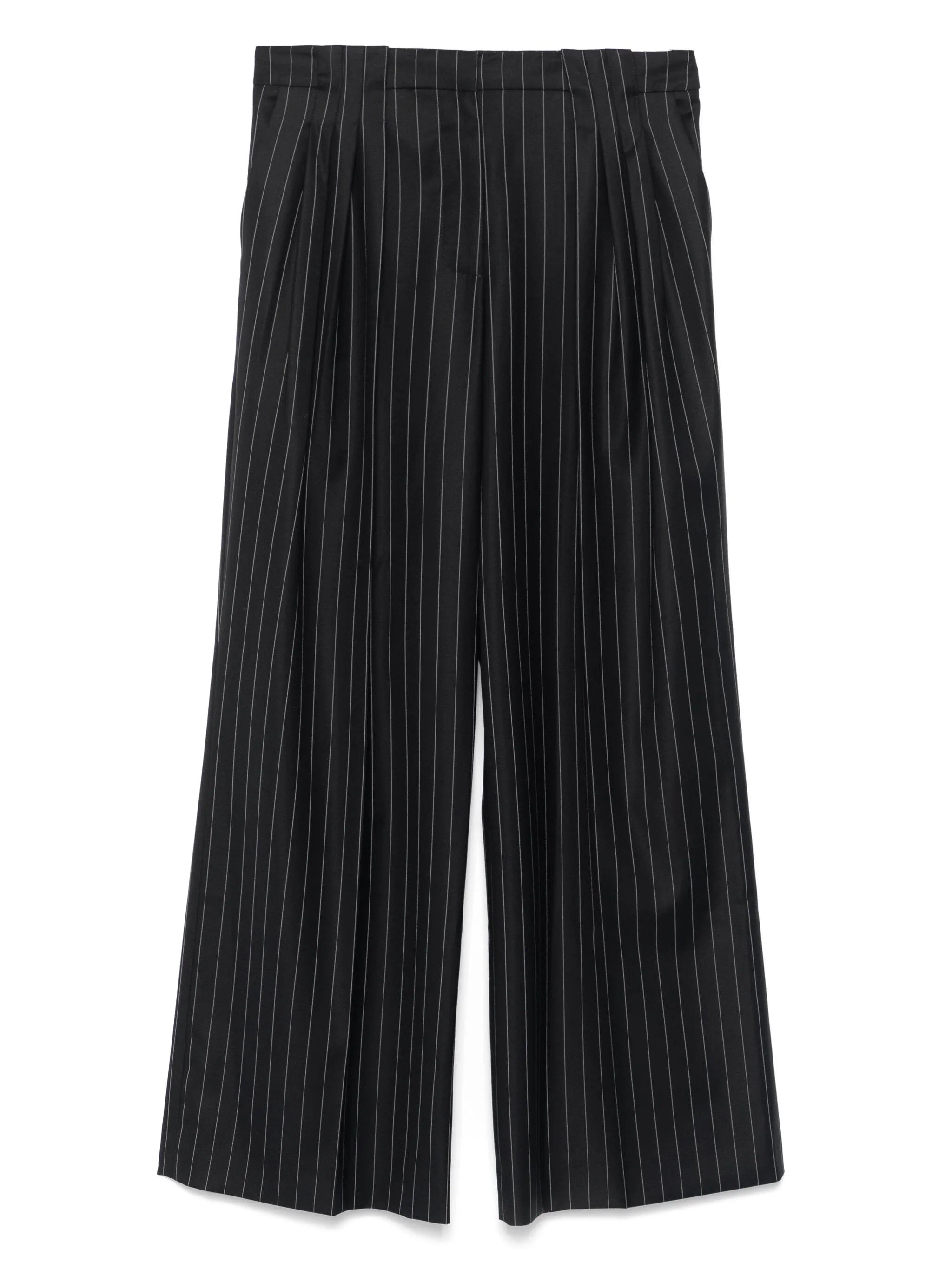 WOOL PINSTRIPE TRIPLE PLEAT TAILORED TROUSERS