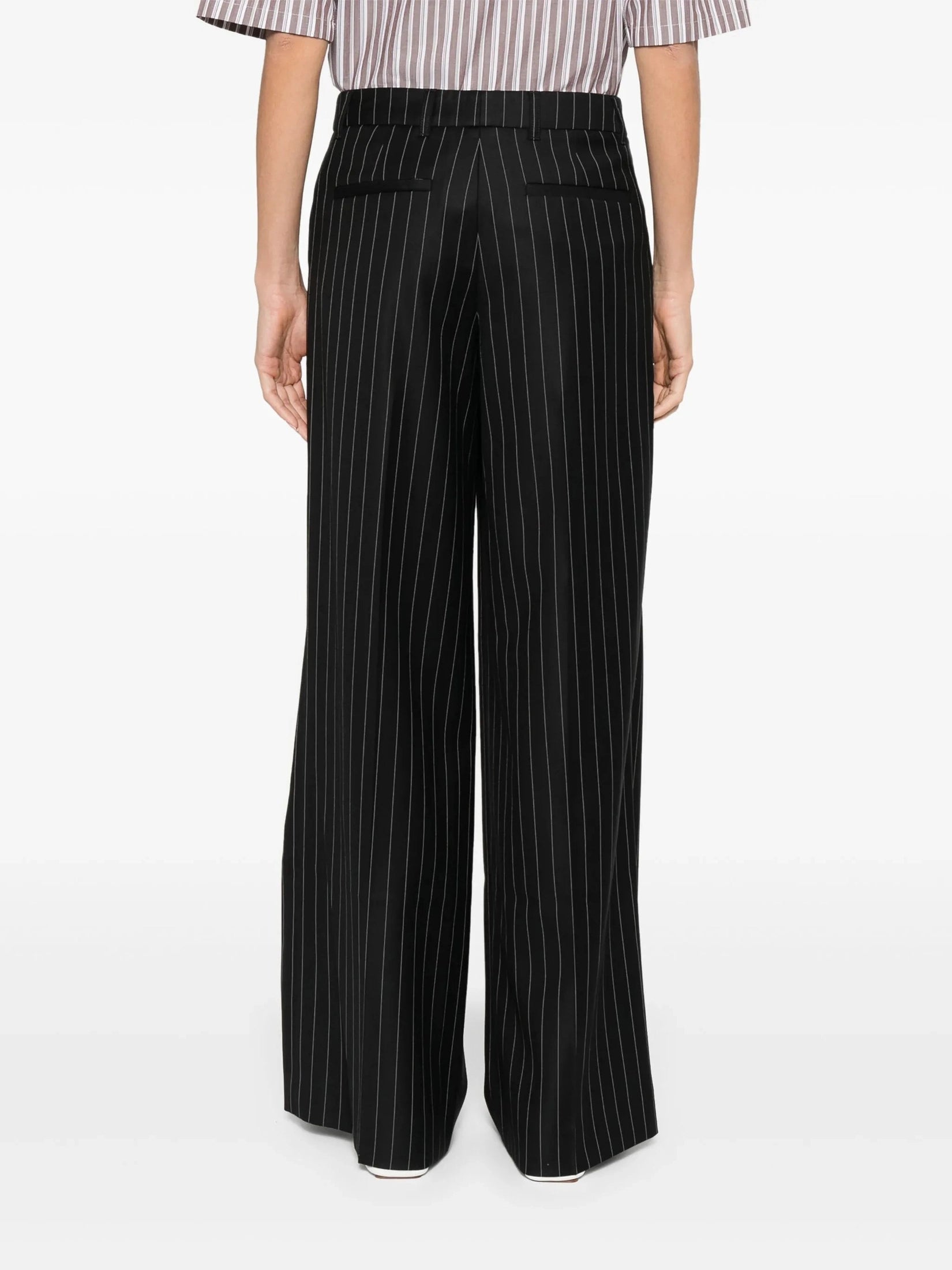 Wool pinstripe triple pleat tailored trousers