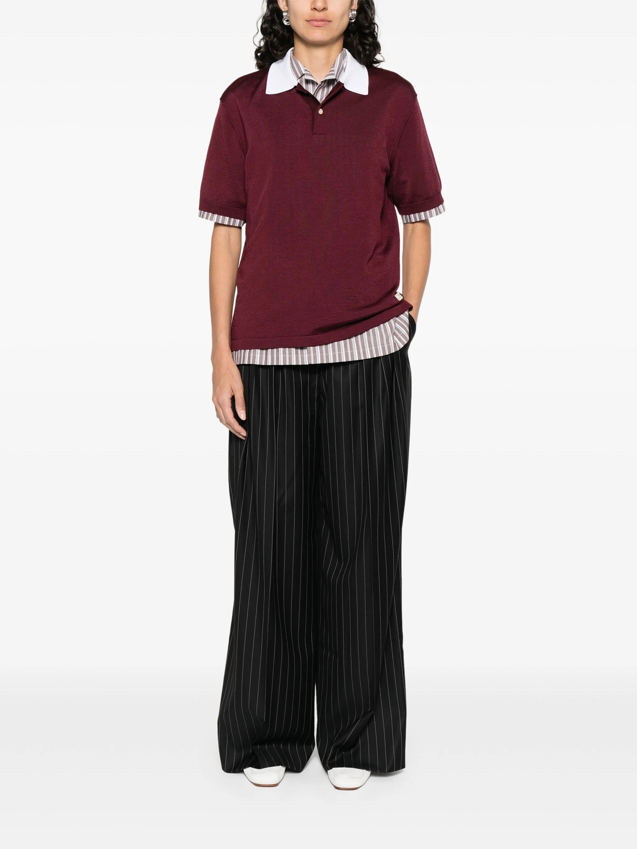 WOOL PINSTRIPE TRIPLE PLEAT TAILORED TROUSERS