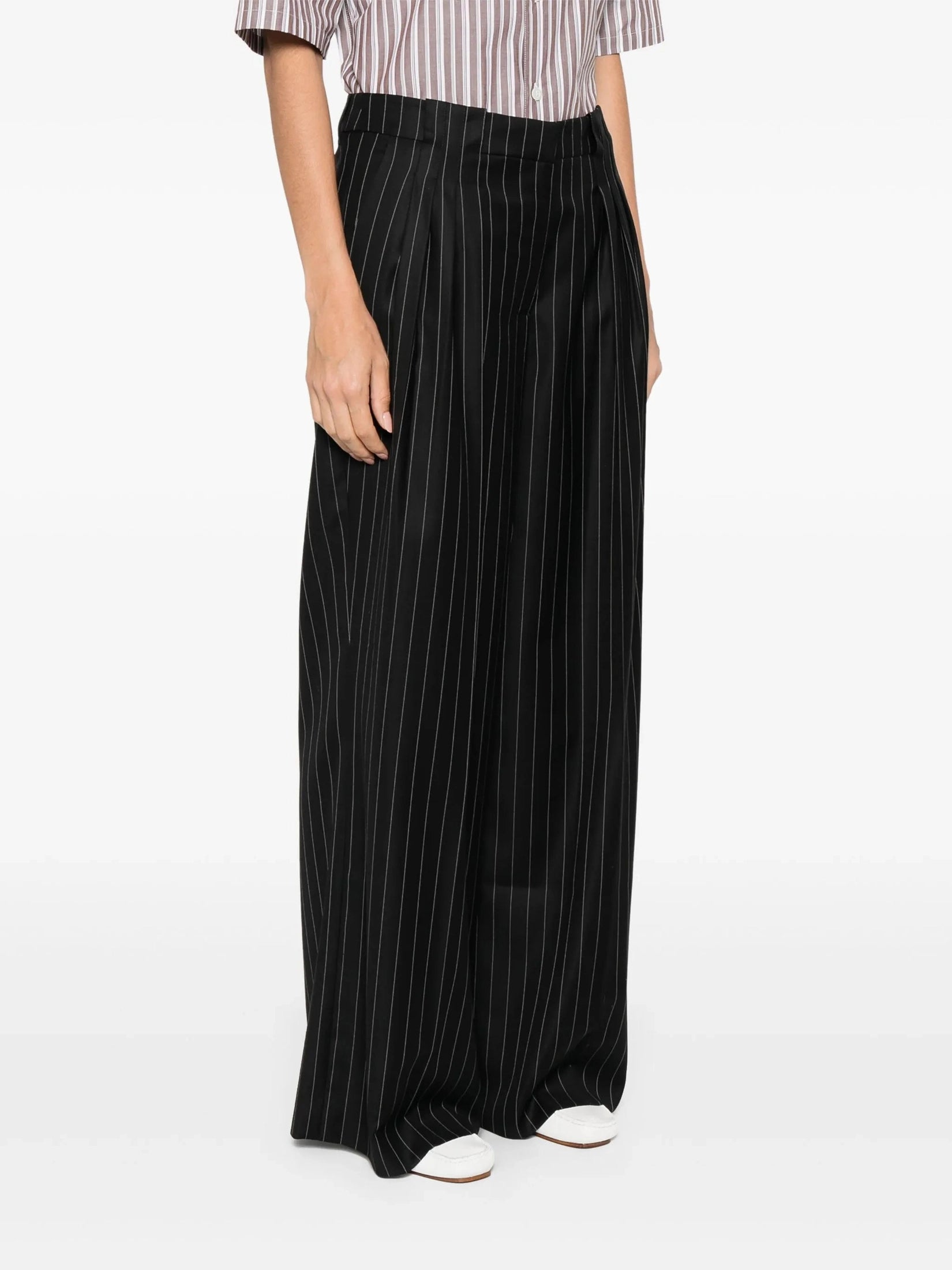 Wool pinstripe triple pleat tailored trousers