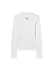Off Stamp Ribbed Long-Sleeved Crewneck white black