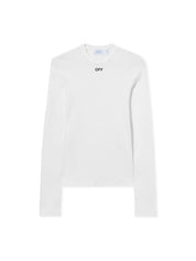 Off Stamp Ribbed Long-Sleeved Crewneck white black