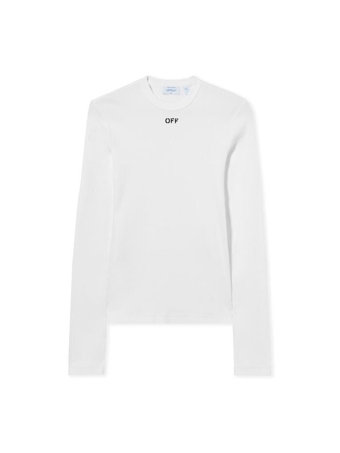 Off Stamp Ribbed Long-Sleeved Crewneck white black