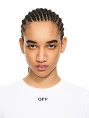 Off Stamp Ribbed Long-Sleeved Crewneck white black