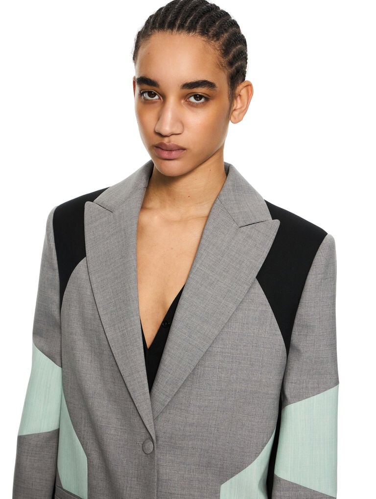 Stretch Color Block Blazer light gray