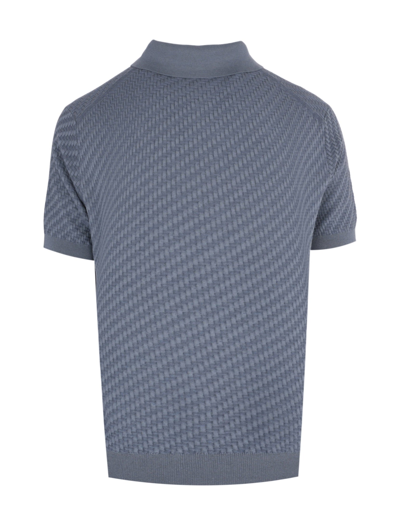 Steel blue cotton, silk and cashmere Trama weave polo