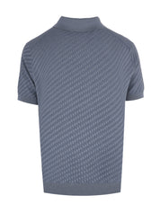 Steel blue cotton, silk and cashmere Trama weave polo