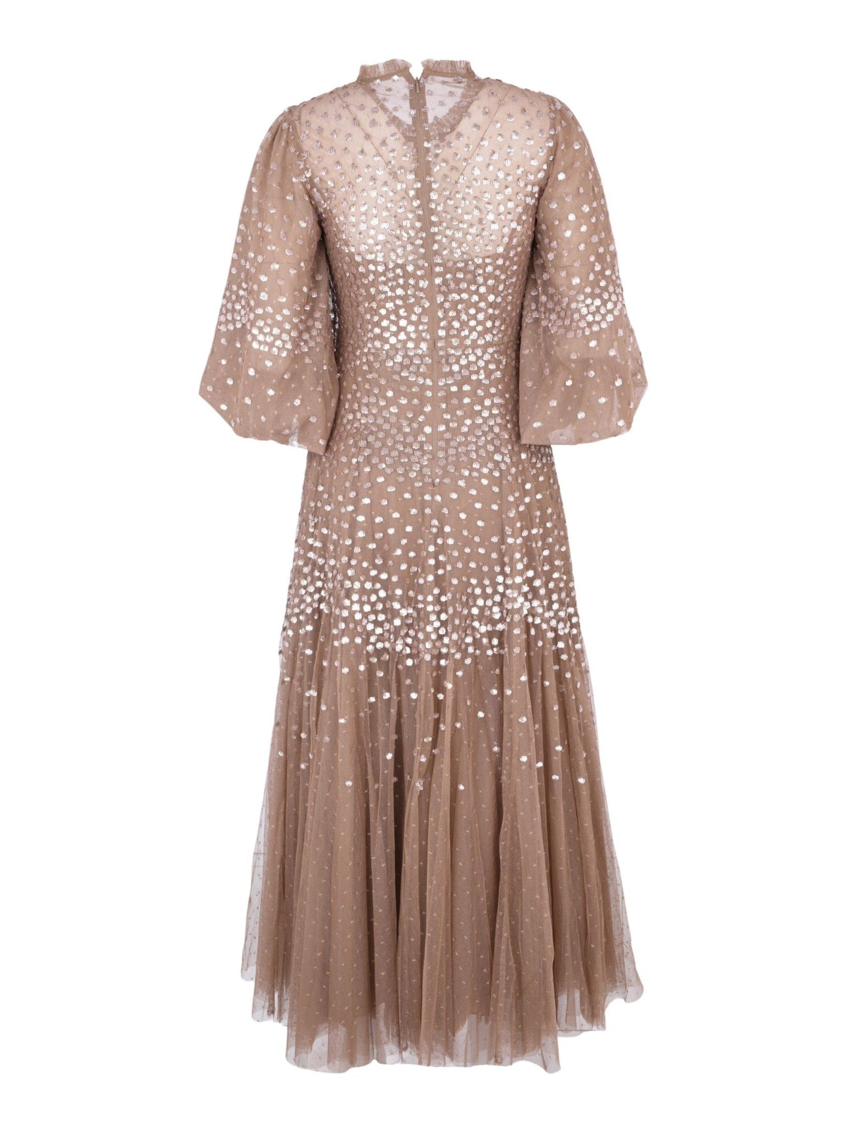Scallop sequin round neck ankle gown