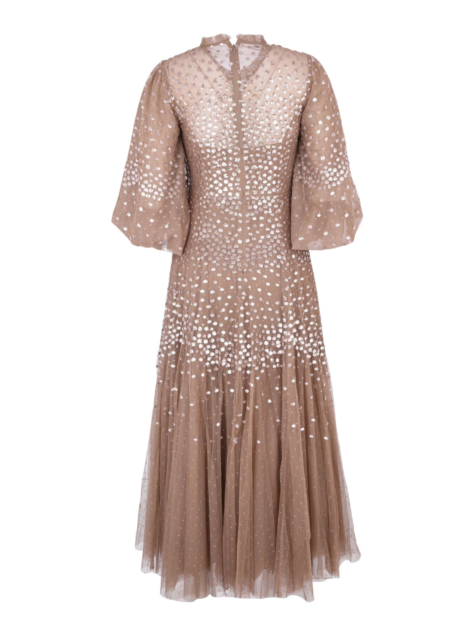 Scallop sequin round neck ankle gown
