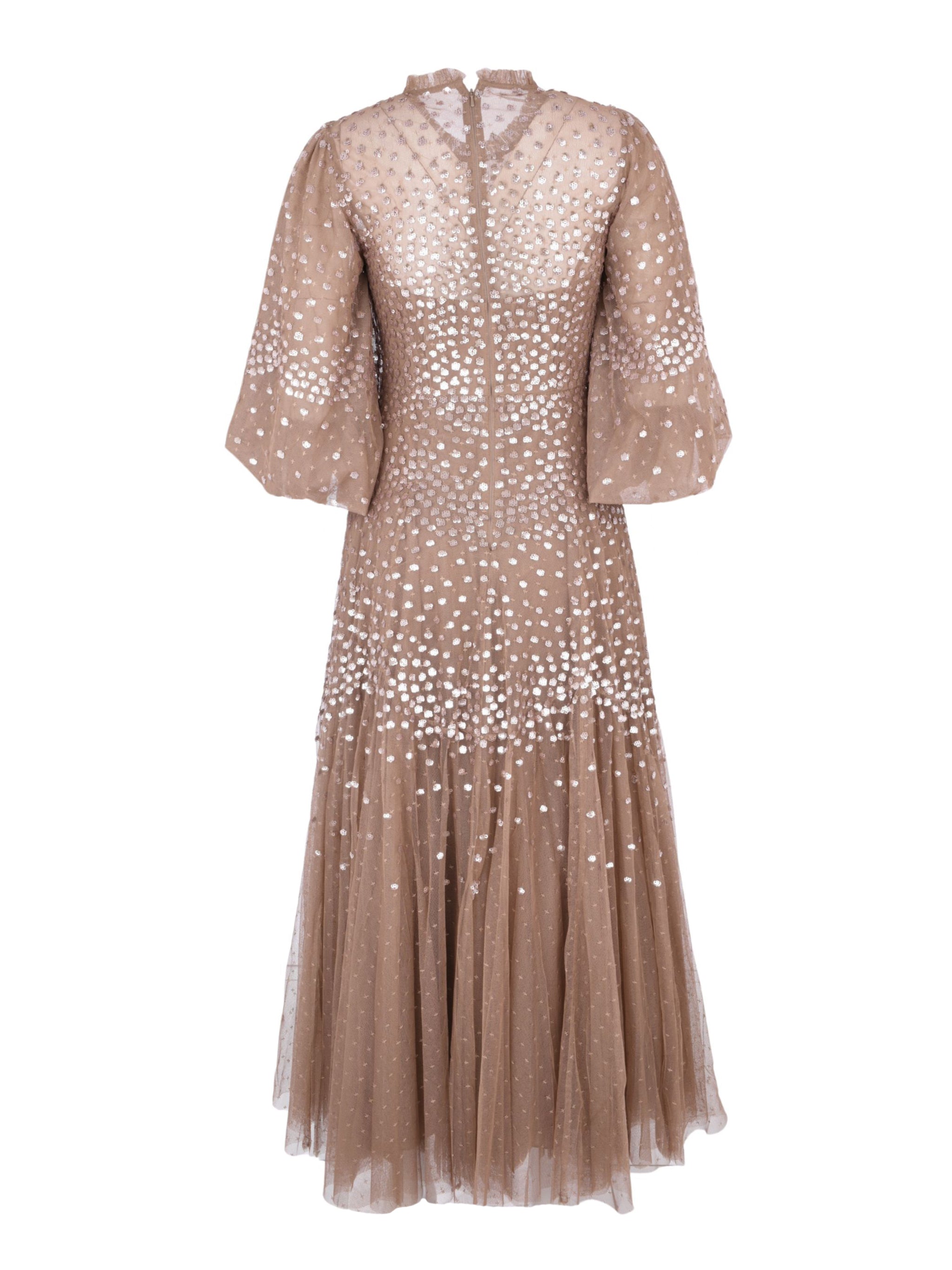 SCALLOP SEQUIN ROUND NECK ANKLE GOWN