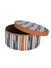 Modern,kutnu ikat&leather big round treasure box