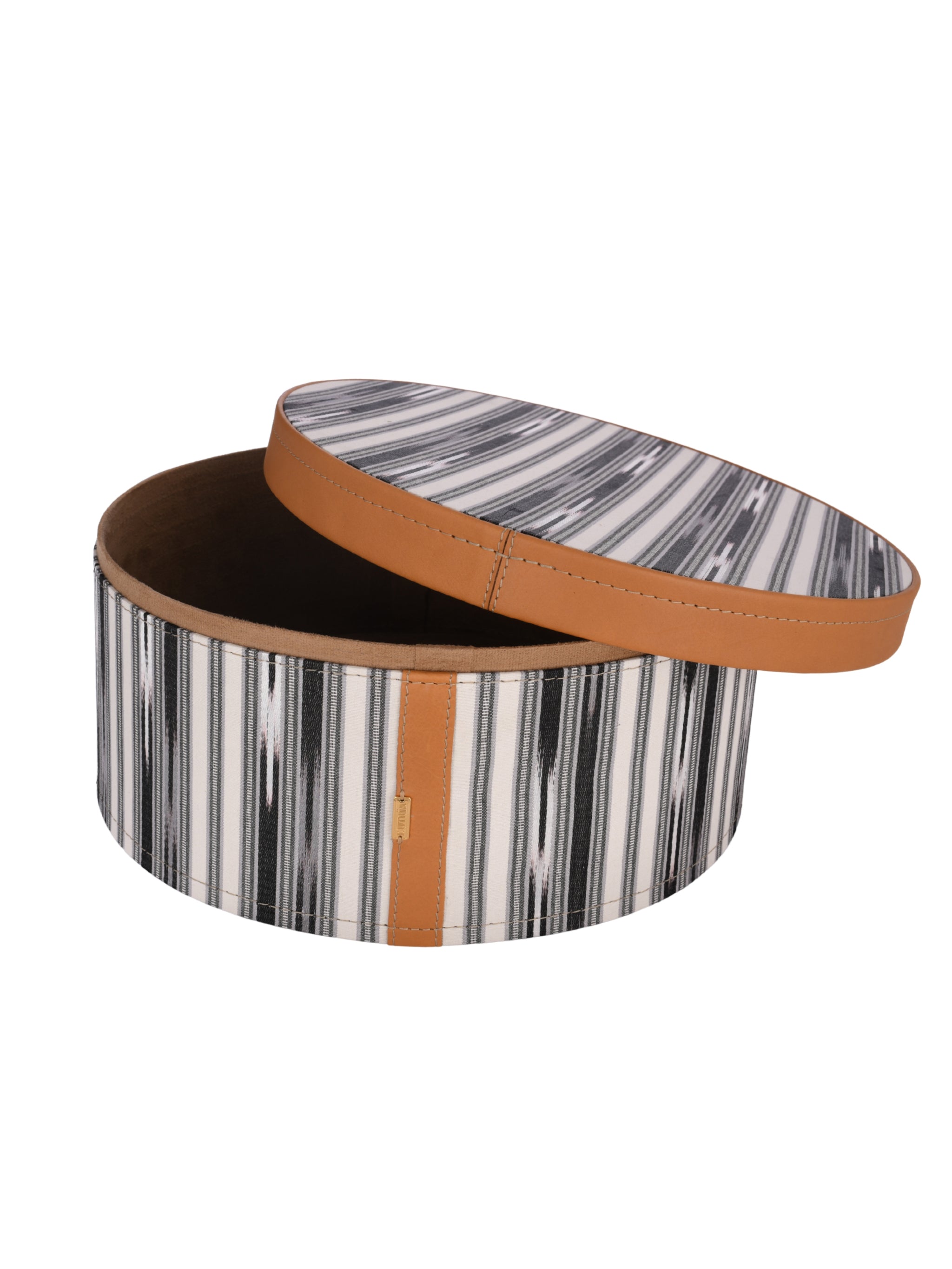 Modern,kutnu ikat&leather big round treasure box