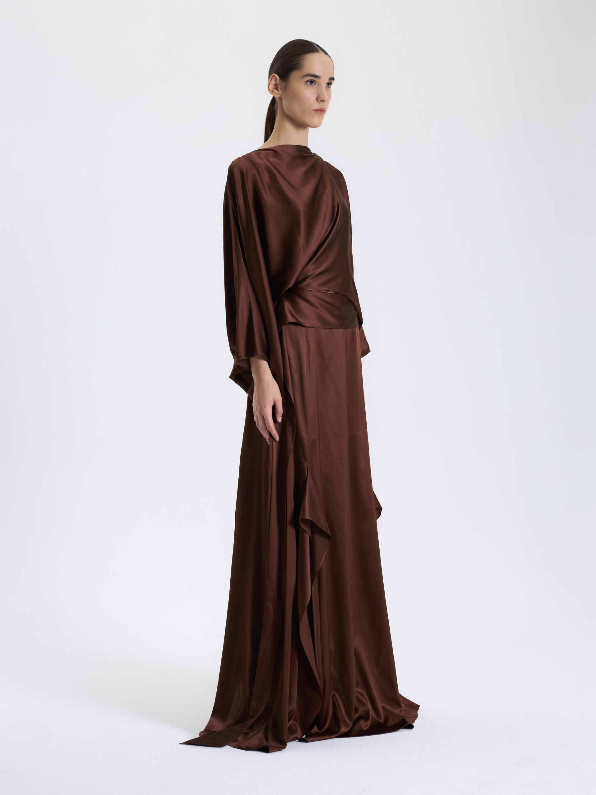 Brown Draped Long Dress