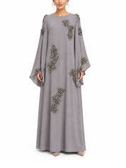 Hand embroiderd flowers -long sleeve dress-kaftan cut dress