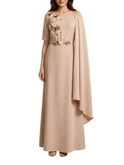 Pink Embroidered Flower & Feather One-Shoulder Dress