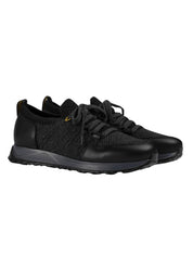 Wool-panelled leather sneakers