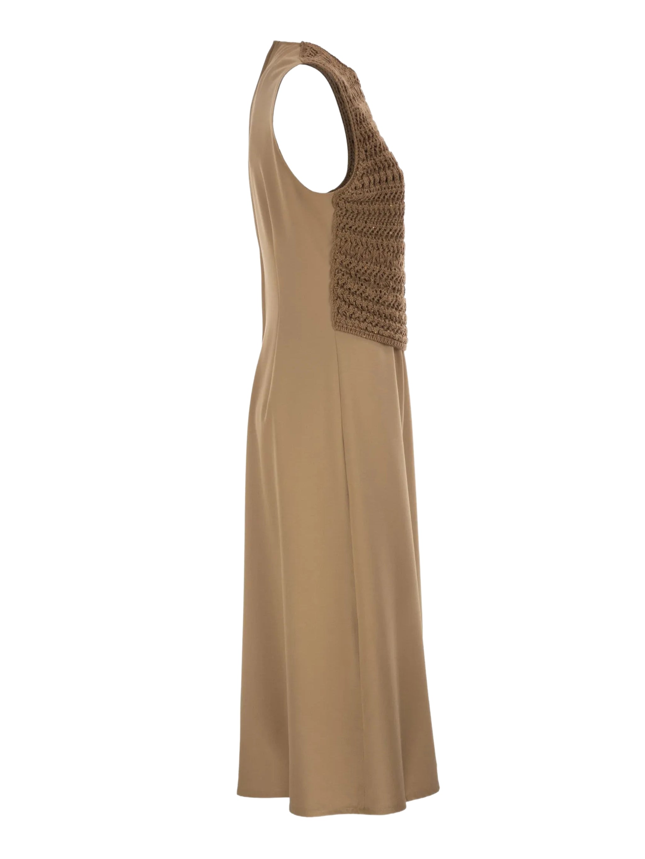 Tech wool sleeveless dress with crochet front
