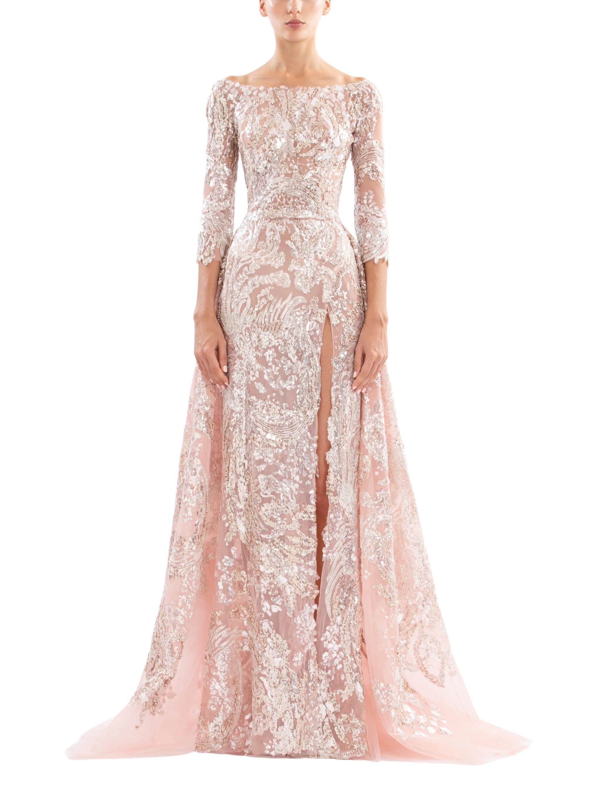 EMBROIDERED LONG DRESS WITH OVERSKIRT