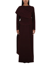 Long Sleeves Dress Strait Cut With Pleated Wrap Around Shoulder Short Wrap