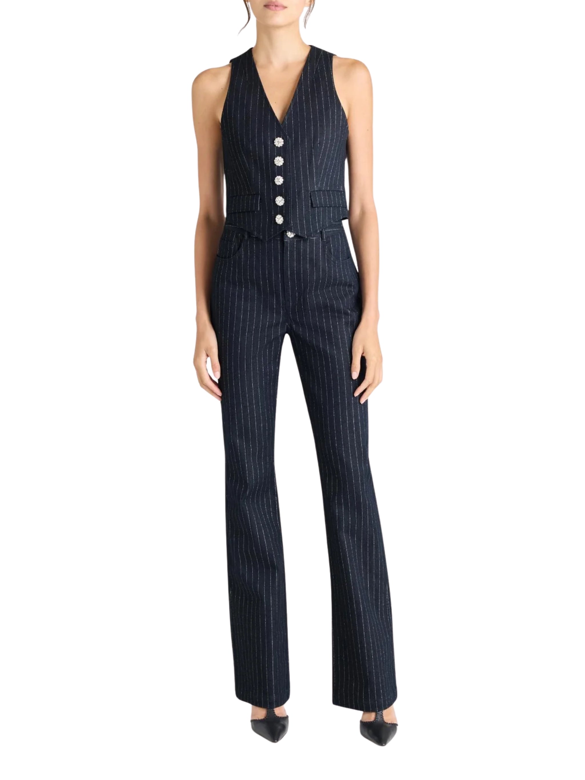 Anderson Pinstripe Embellished Top