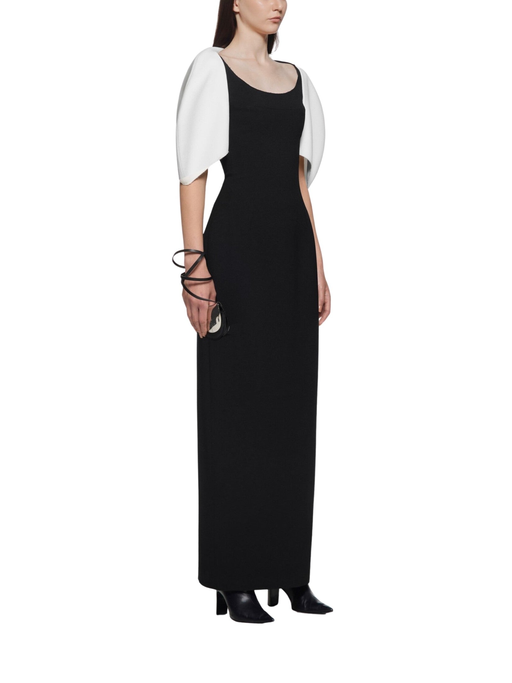 Midi dress with puff sleeves and padded yoke