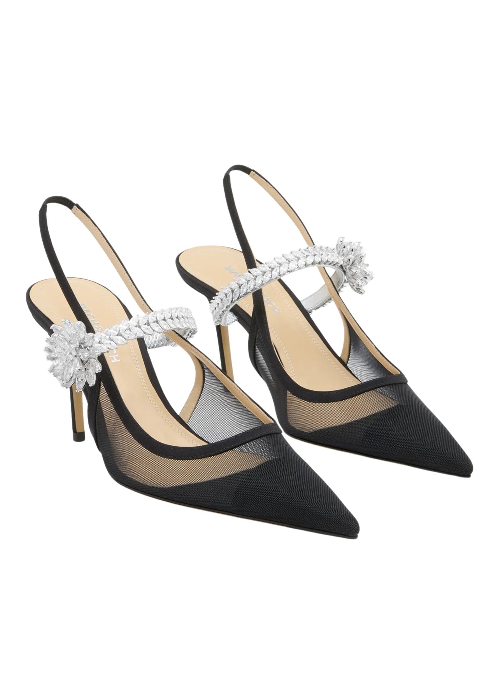 Lotus flower black mesh slingback (85mm)