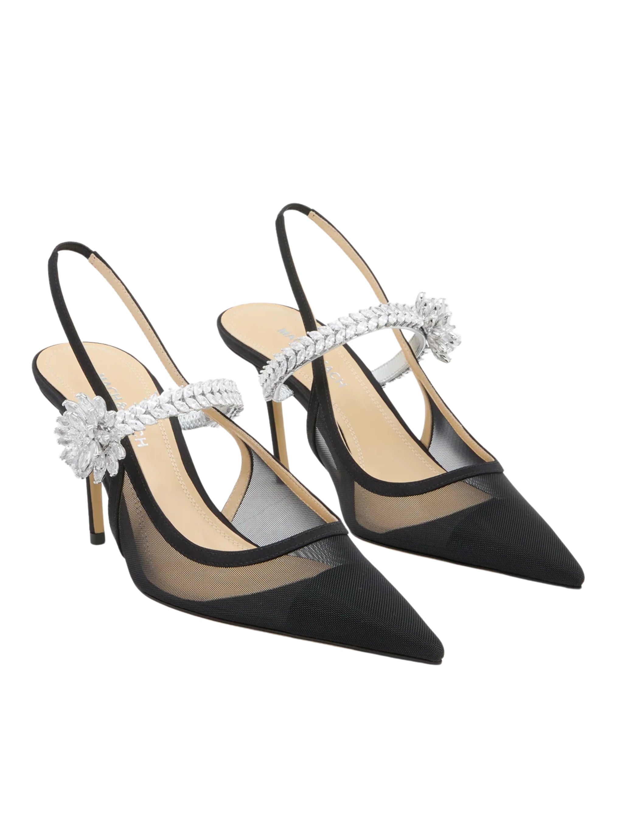 Lotus Flower Black Mesh Slingback (85Mm)