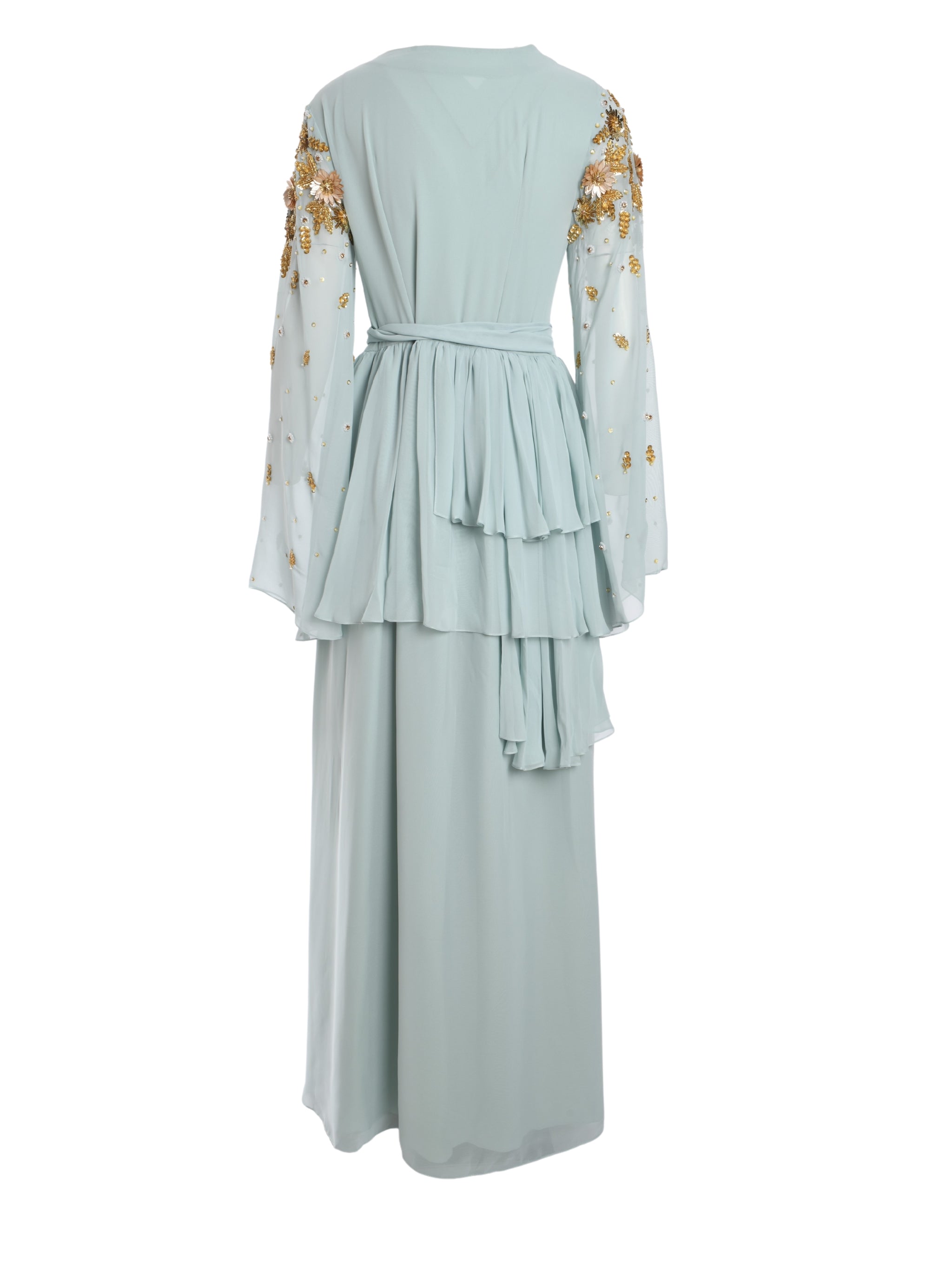 LONG SLEEVES WRAP DRESS WITH LUXE SEQUINS AND CRYSTAL EMBROIDERY