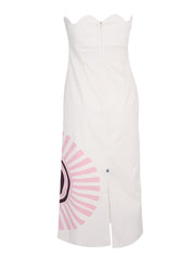 Strapless midi dress with scalloped neckline