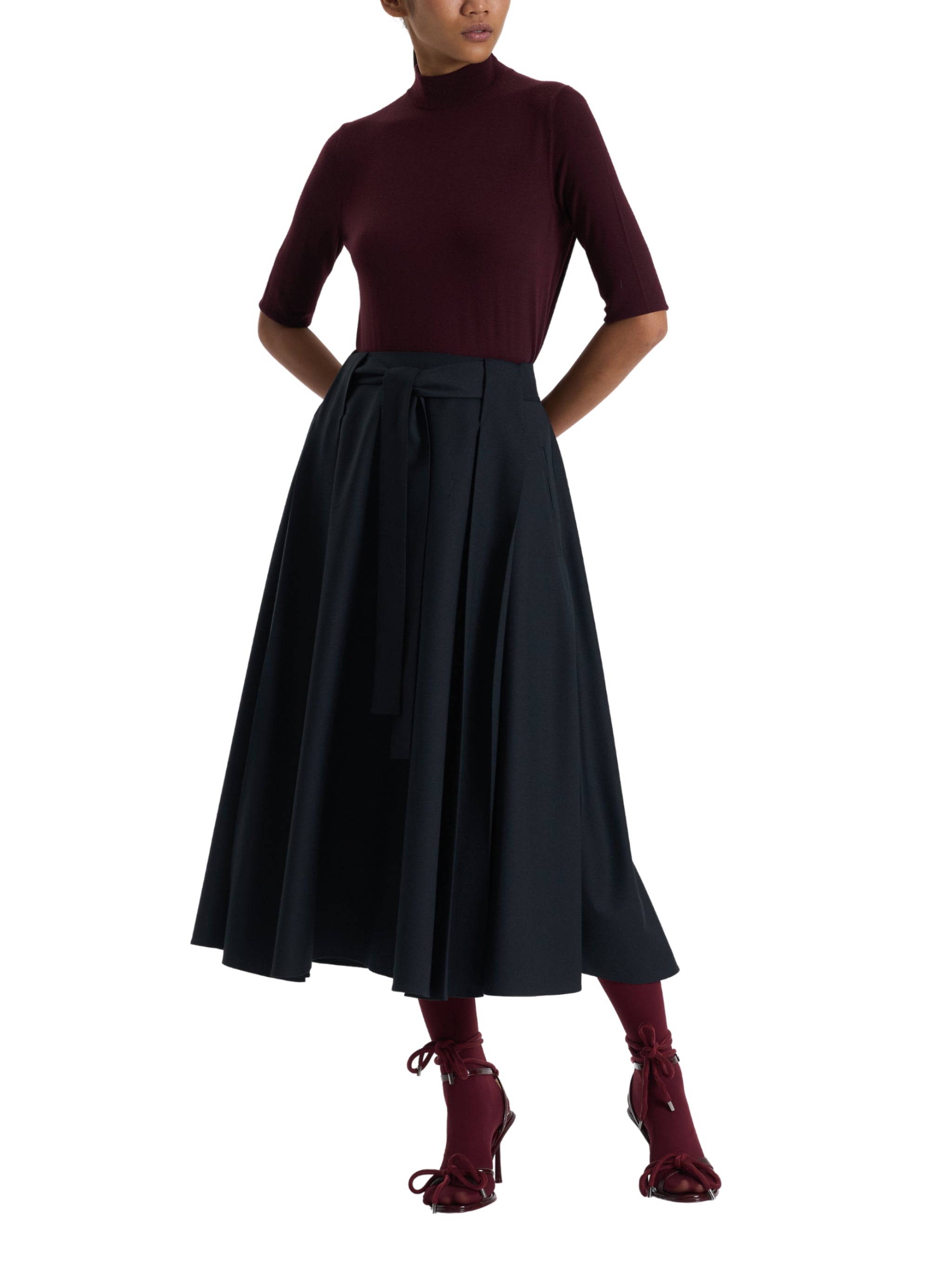 BLACK BELTED A-LINE SKIRT