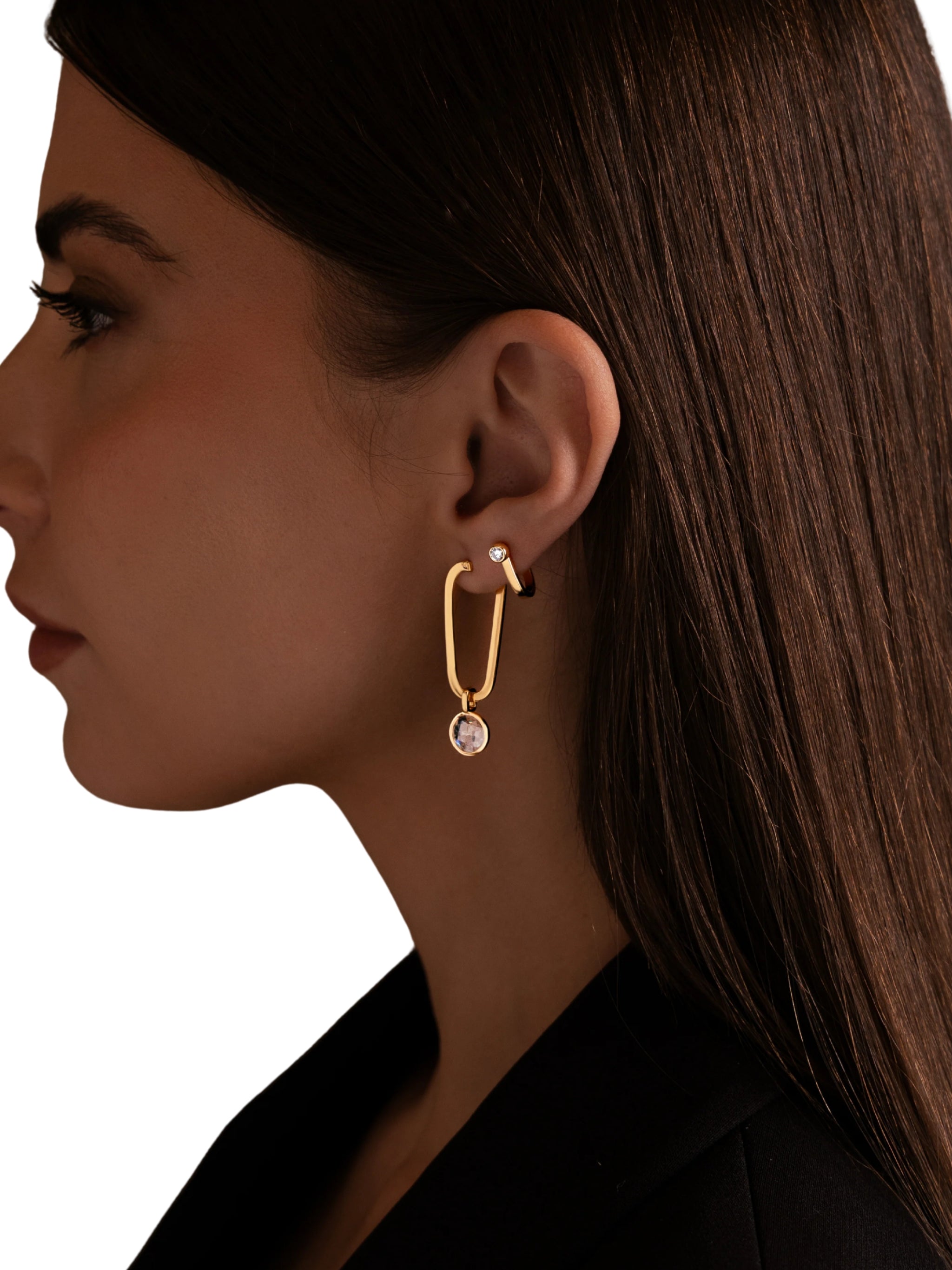 J earrings in sterling silver & 18k gold vermeil and white cz