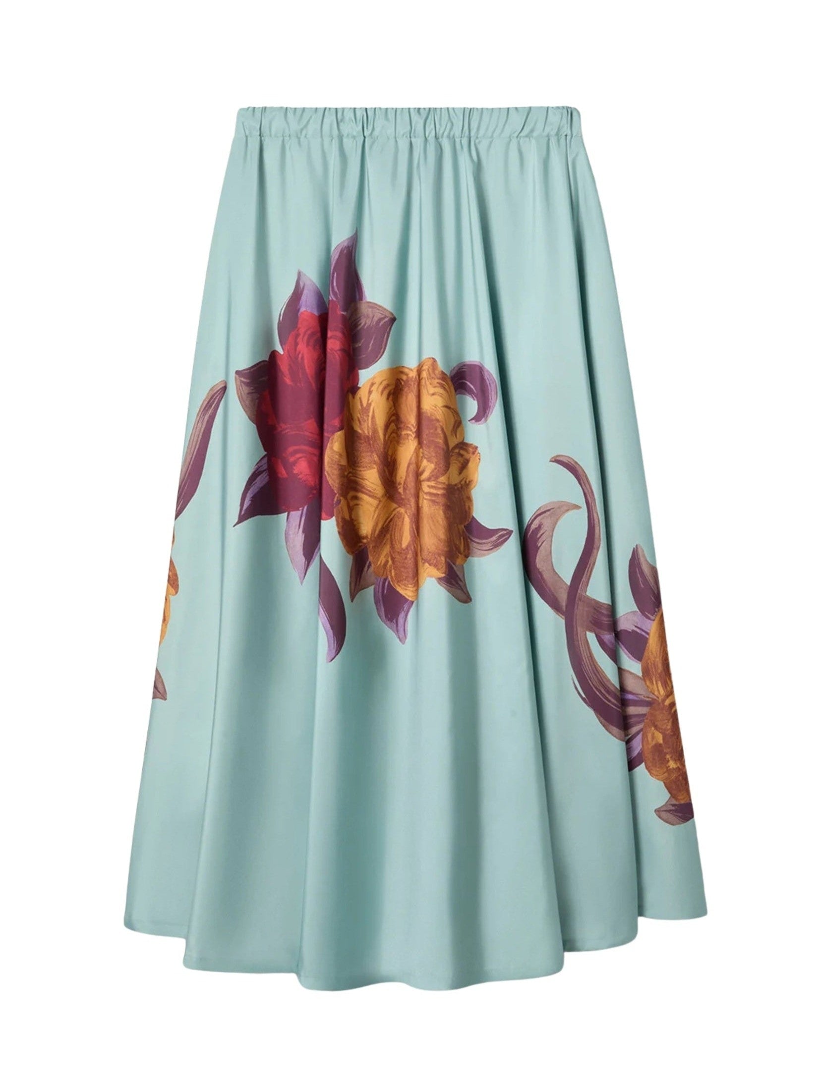 Drawstring skirt peony placée light blue in light faille