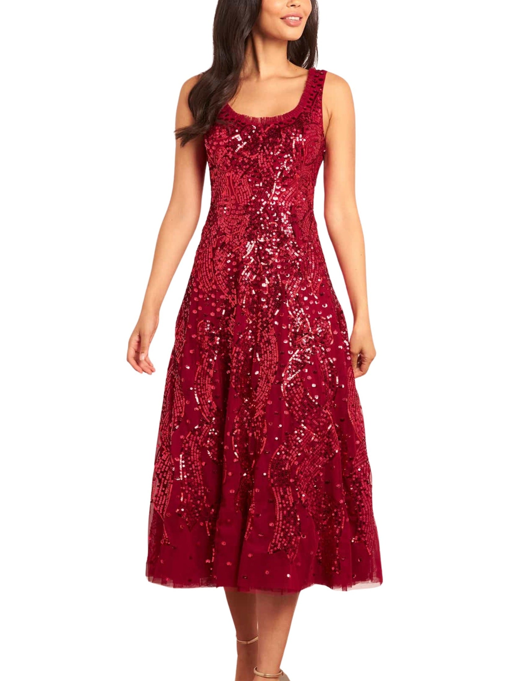 Sequin ribbon scoop neck ballerina dress